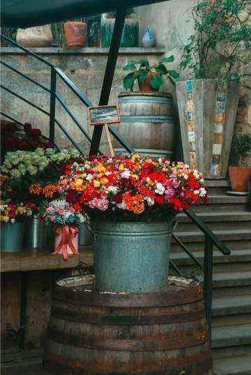 Florist arranging bouquet